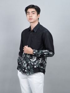 Swipe Up Kemeja Batik Pria Premium Modern Lengan Panjang Katsura Navy