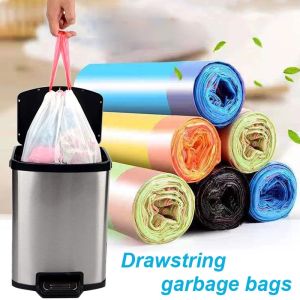 【LovingLife Store】15 PCS Random Color Thickened Large Color Portable Drawstring Portable Automatic Closing Plastic Garbage Bag