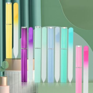 OMQAIO Sandblasted Colored Crystal Glass Nail File Polished Buffer Manicure Tools Waterproof Multifunction Color Canister Glass File Nail File Women
