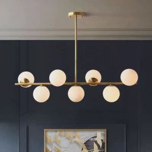 Lampu Gantung Minimalis Modern Nordic Lampu Gantung Ruang Makan Lampu Gantung Bulat Emas 7 Bola Kaca E27 Lampu Hias Ruang Tamu Kamar Tidur Mini Bar 110*35cm bsu