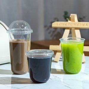 Lốc 50 Ly Nhựa PP Trơn Đáy Bầu Kèm Nắp Dung Tích 360ml 500ml 600ml 700ml Đựng Trà Sữa Cafe Nước Ép Sinh Tố Chịu Nhiệt Tốt - Cốc Nhựa Dùng 1 Lần