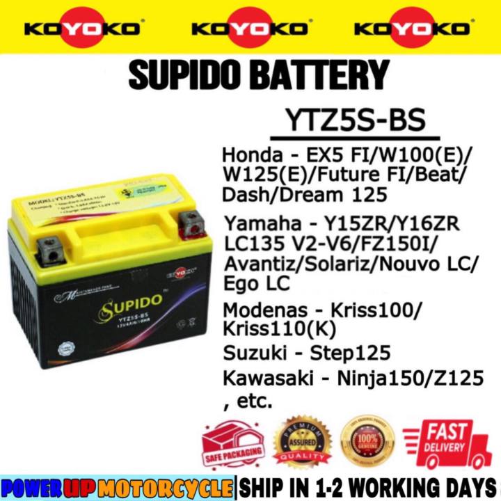 YTZ5S-BS YTZ5S BT4 KOYOKO SUPIDO BATTERY BATERI EX5 FI W125 FUTURE DASH ...