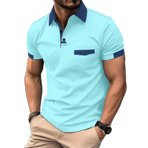 Summer Mens Short Sleeve T Shirts Solid Color Polo Shirt Breathable Loose Basic Shirts for Men Lightweight Tops with Pockets