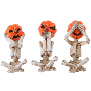 3Pcs Pumpkin Skeleton Statues Sculptures Garden Decors Resin Skull Statues Figurines Table Centerpieces Home Decors