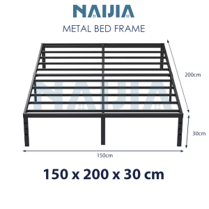 NAIJIA Metal Bed Frame Noheadboard-Black Queen/King/Single Heavy Duty Iron鐵架床
