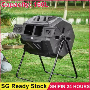 Outdoor Tumbling Composter Dual Rotating Batch Compost Bin 43 Gallon Orange Door