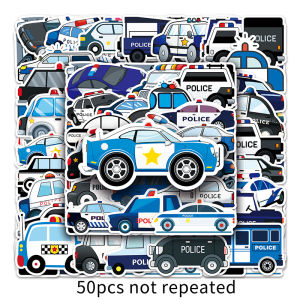 50PCS Cartoon Police Car Stickers PVC Waterproof Stickers Decals For Kids Boys Girls Toys Gifts