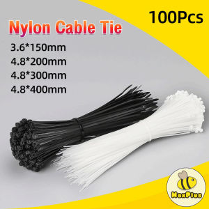 MaxPlus 100pcs Nylon Cable Tie Wire Black/White 3.6/4.8MM Plastic Wire Tie