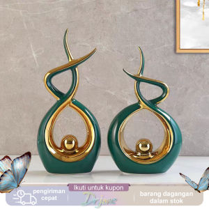 Jane/Luxury/2pcs/Dekorasi Hijau & Emas Kakak Pagi/Kerajinan Keramik / Hadiah Mulia / Dekorasi Ringan