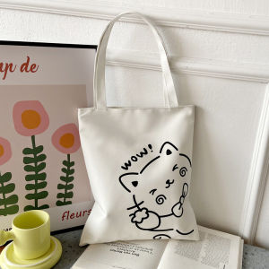 Túi Tote nữ vải canvas túi đeo vai mới in hình dễ thương túi vừa A4 có khóa kéo tiện dụng LX319