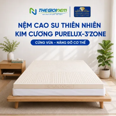 [Trả góp 0%] Nệm cao su thiên nhiên Kim Cương PURELUX - 3’Zone-Bảo hành 12 năm.