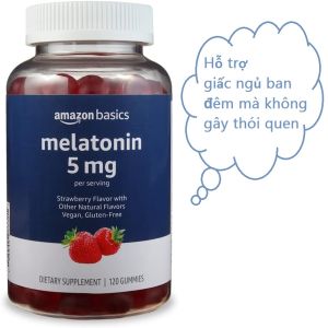 Kẹo dẻo hỗ trợ giấc ngủ amazon basics melatonin 5mg 120 viên không gây thói quen của Mỹ