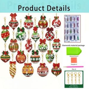 INNEED Acrylic Móc khóa tranh cương Hai Tranh thêu cương Bộ dụng cụ làm móc khóa tự làm Làm thủ công Hươu Bộ móc khóa Giáng sinh Quà Giáng Sinh