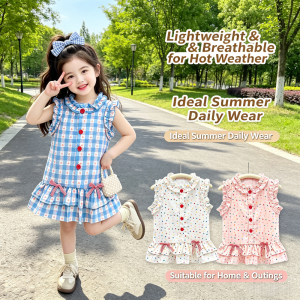 AILEBE Kids Dress OOTD Ruffles Ribbon Tie Back Dress Lightweight Breathable For Hot Weather Perfect Summer Daily Wear Cute Pambahay Going Out For Girls 0-10 Yrs
