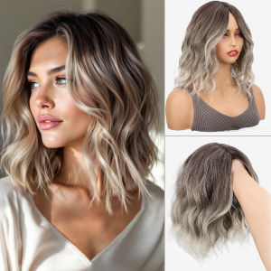 WIGSIN 12Inch Synthetic Platinum Blonde Highlight Orange Brown Hair Short Wace Curly Wigs