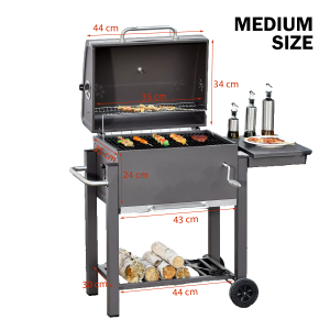 XL Trolley Charcoal BBQ Grill Wood Shelf & Temperature Barbecue Cooking Stove Grills / Pemanggang Berbeku Bersuhu