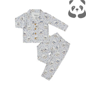 Bamberry Baby Long Sleeves Button Down Pajama Set Blue Horse - Bamboo Fabric