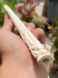 pipa gading ukiran naga 20cm mulus lobang mild evo