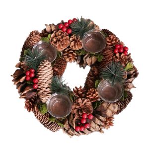 Christmas candle holder wreath pine cone Berries Woodland Rustic Xmas Decor Table Centerpiece [SG Seller]