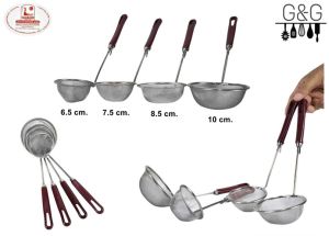 กระชอนชาบู สุกี้ ด้ามแดง กระชอนหูเกี่ยว ก้นลึก (4 ขนาด) กระชอนตาถี่