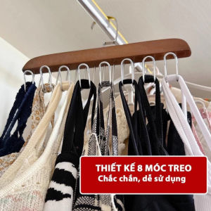 Móc Gỗ treo quần áo khăn đồ lót dây lưng cà vạt đa năng. Thiết kế 8 móc INOX tiện dụng. Tối ưu diện tích tủ quần áo