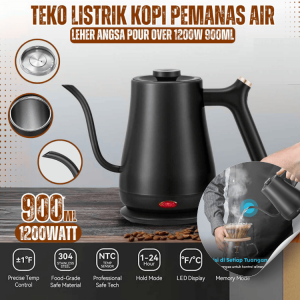 MEGA Teko cerek ketel Listrik Kopi Pemanas Air Leher Angsa Untuk cafe barista Pour Over 1200W 900ml