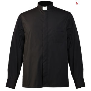 Clerical Poloshirt for Priests Clergy Mens Shirt Minister Preacher Priest Tops with Tab Collar Long Sleeve For Clergy Black