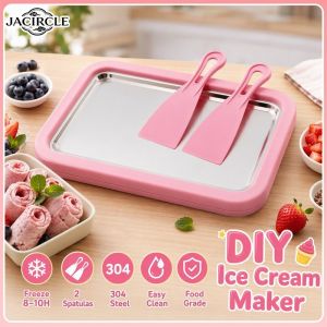 JACIRCLE Ice Cream Roll Maker Pan Instant Frozen Yogurt Tray 304 Stainless Steel Surface 2 Spatulas