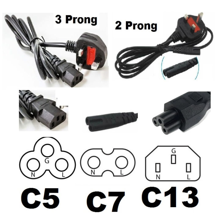 Cord C5 C7 C13 Power Cord Cable UK 3 Pin Plug to 3 Prong Pin Power Lead