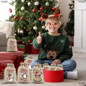 [COD] YUNZE 6 Pcs Christmas Small Burlap Bags With Drawstring Burlap Gift Bags Christmas Treat Sacks Gift Wrapping Bags