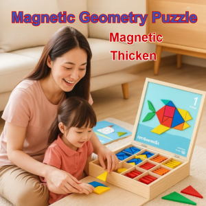 [Brain training] Geometric shape magnetic jigsaw puzzle magnetic tangram set puzzle brain teaser / educational game childrens educational wooden toys / intelligence development wooden puzzle