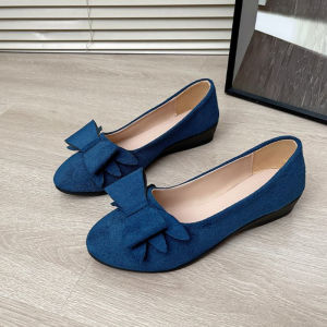 Womens 1-3cm Slip-On Low-Heel Pointed-Toe Flat Rubber PU Shoes [In Stock]
