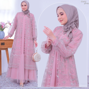 Gamis Set Outer Terbaru Miskah Dres Skirt Mix Tile Aplikasi Payet M L XL XXL Dress Lebaran Viral Mewah Kekinian Ootd Kondangan Remaja Hijab