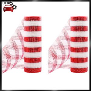 [Ueb Wholesale Mall] 2 Rolls Metallic Foil Mesh Rolls Metallic Foil Deco Mesh Christmas Mesh Ribbon for Christmas Tree Garland Craft Decorations