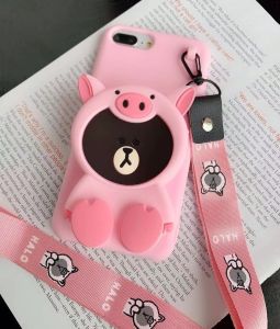 Bear Piggy Wallet Cartoon Character silicon case for iPhone 13 13Pro 13ProMax 13Mini 12Pro Max 12Mini 11pro max 6S 6plus iphone 7 7G 7plus iPhone 8 8G 8plus X XS XR XSMAX