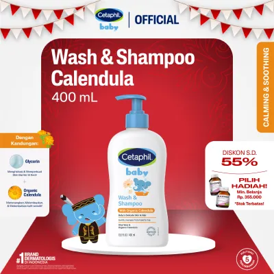 Cetaphil Baby Wash & Shampoo with Organic Calendula 400ml Sabun Mandi dan Shampo untuk Perawatan Kulit Bayi Cocok Untuk Kulit Sensitif