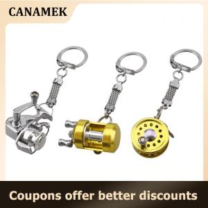 【 CANAMEK 】 1Pcs Alloy Fishing Reel Drum Pendant Keychain Key Wheel Outdoor Fishing Tackle