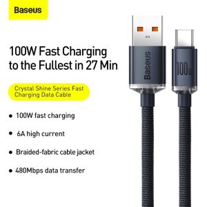 [SG Seller]Baseus Crystal Shine Series Fast Charging Data Cable Type-C to Type-C 100W 1.2m Black