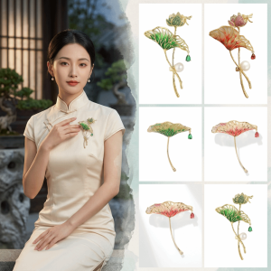 BMFUEW Cơ sở đồng Đế cài trâm Màu vàng kim Mạ men Trâm cài trống Thủ công cá nhân hóa Hoàn thiện tinh xảo Trâm cài zircon Phụ nữ