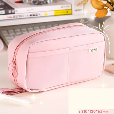 Tempat Pensil Wanita Model Korea Multi Sekat Ukuran Jumbo Bahan Oxford