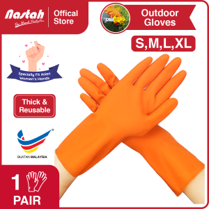Dish Washing Rubber Latex Gloves Orchid Brand OFL1 Orange Color Gloves Reusable Hand Gloves Kitchen Work Household Gloves Washing Latex Gloves Sarung Tangan Tebal Nastah Gloves 洗碗手套 Size 78910 (SMLXL)