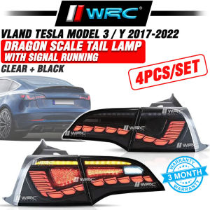 Vland Tesla Model 3 / Y 2017 - 2022 Dragon Scale Tail Lamp With Signal Running ( Clear + Black )