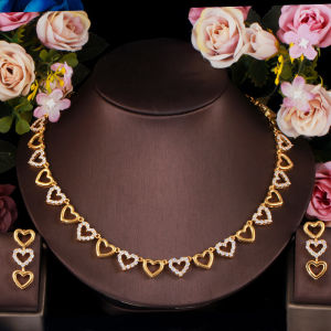 SEQUITO New Trendy Charm Heart Pendant Necklace Earrings Pave Cubic Zirconia Simple Fashion Jewellery Set for Women Gift SJ160