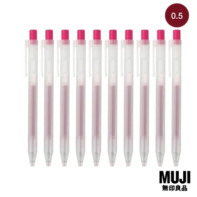 มูจิ ปากกาลูกลื่นหมึกเจลแบบกด 10 ด้าม หัว 0.5 สีแดงอมม่วง - MUJI Gel Ink Pen Knock Type Set 10 / 0.5 Reddish-Purple