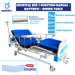 [ Same-Day Delivery ] Manual Hospital Bed 3 Function (M03) + Mattress + Dining Table