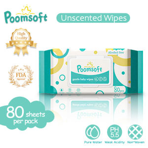 Poomsoft 80 Sheet Non-Alcohol Unscented Safe For Baby Gentle Wipes Wet Tissue Disposable Cotton Wipes FDA Certification