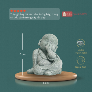 Tượng Đá Sa Thạch Tượng Chú Tiểu An Nhiên Tam Không Trang Trí Để Bàn Sân Vườn Cây Cảnh Tiểu Cảnh Bonsai