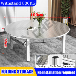 【Withstand 800KG】Stainless Steel Folding Table Round Table Foldable Dining Portable Table