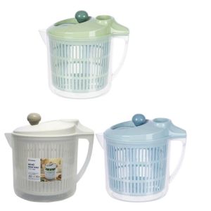 Bộ ca rổ quay rau sống 6L nhựa Trong suốt 2 lớp tách nước vắt nhanh khô