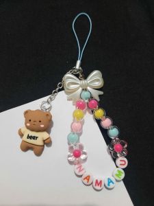 Tali gantungan kunci / hp custom nama aesthetic lucu unik seri boneka coklat